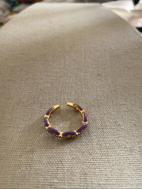 Gold-Tone Ring with Purple Enamel Accents